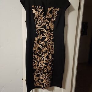 Connected Apparel Black and Gold Mini Dress